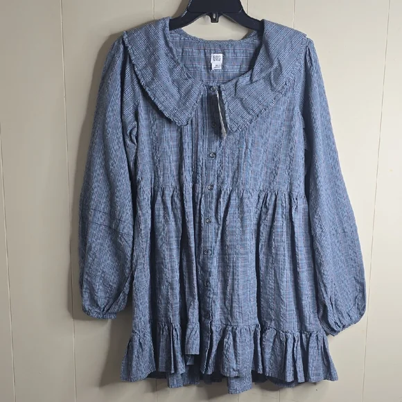 BDG Urban Outfitters Check Collar Long Sleeve Mini Dress Medium - Picture 4 of 13